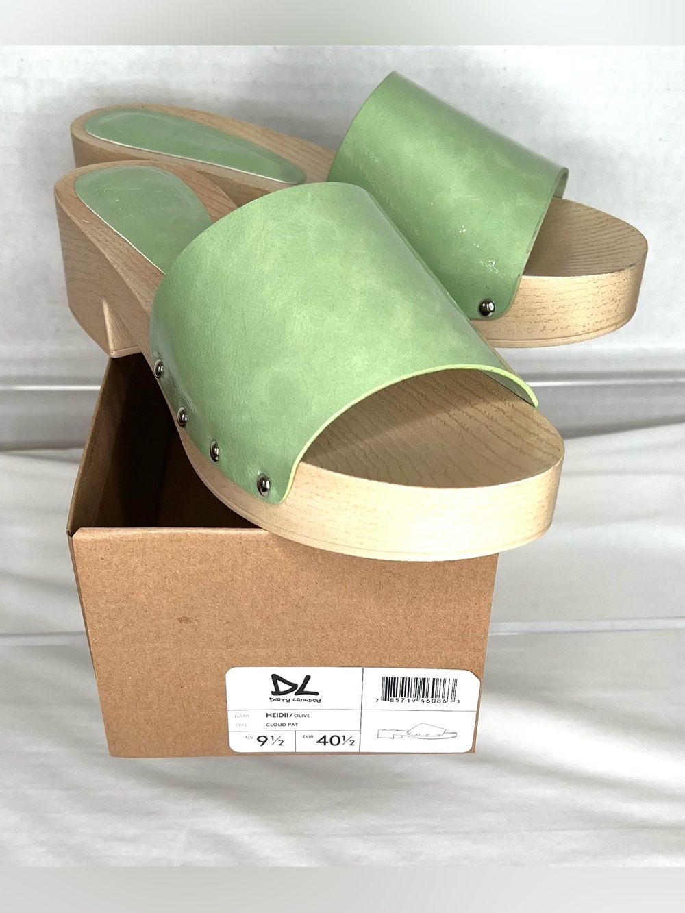 Dirty Laundry Heidii Cloudy Patent Clog Sandal, Olive Women’s 9.5. NIB
